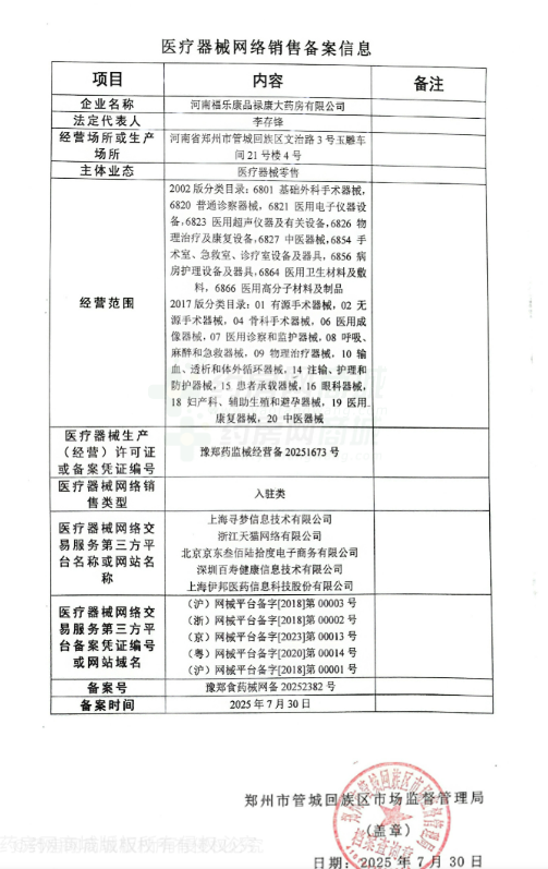 醫(yī)療器械網(wǎng)絡(luò)銷售備案證