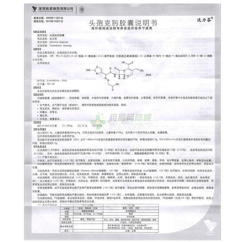 达力芬 头孢克肟胶囊商品详情