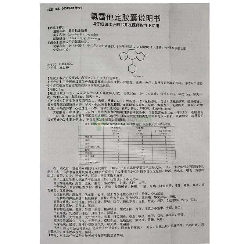 氯雷他定胶囊(宇惠)