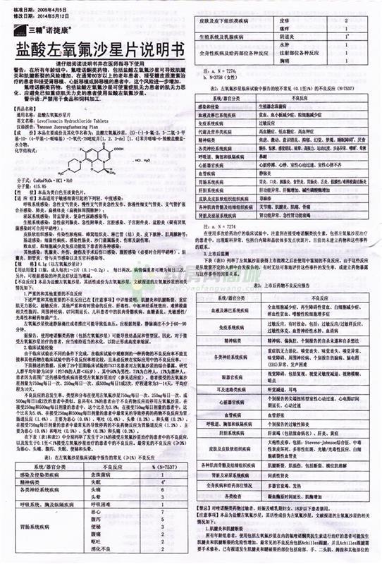 左氧氟沙星fda说明书