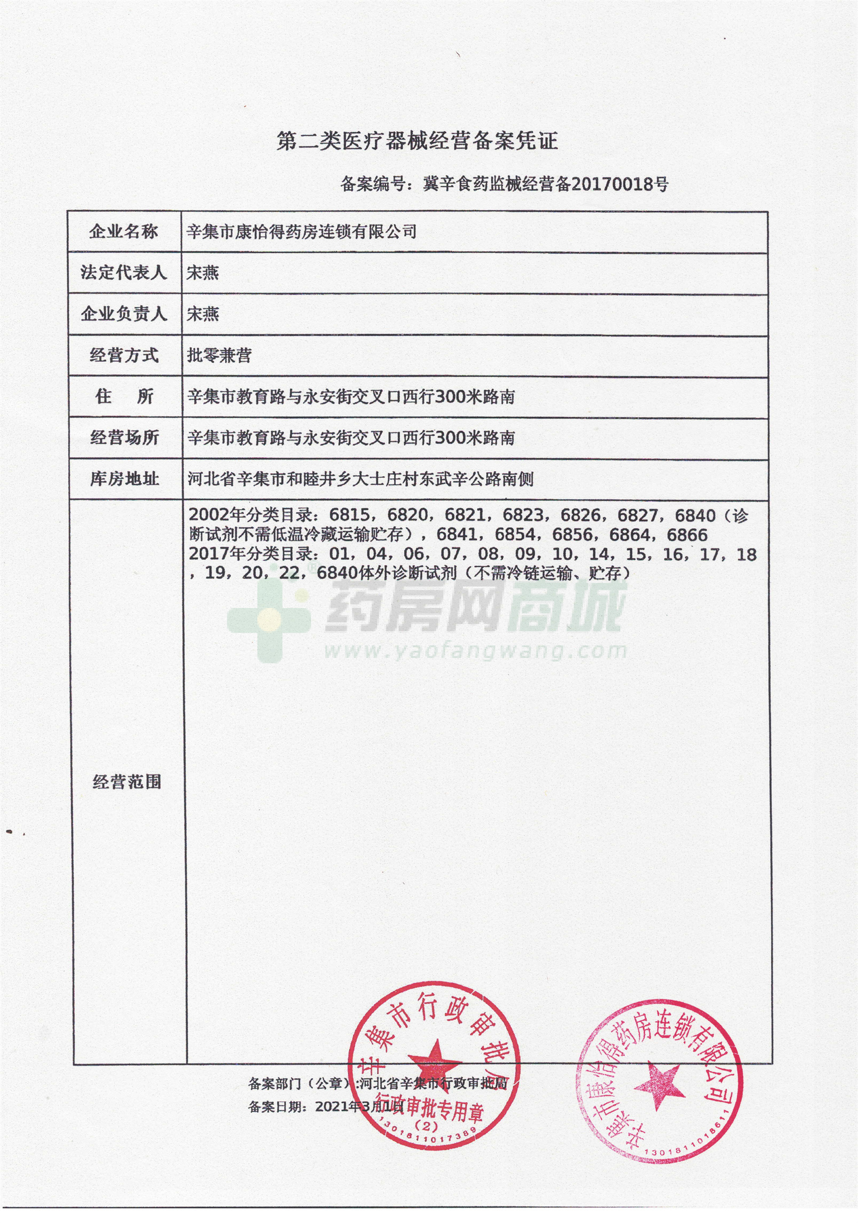 第二类医疗器械经营备案凭证